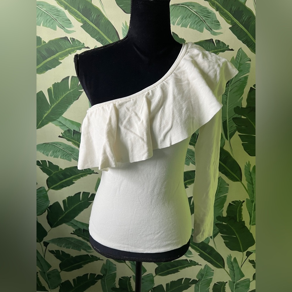 Do+Be White Ruffle One Shoulder Long Sleeve Sweater Knit Top Womens Medium - Picture 2 of 7